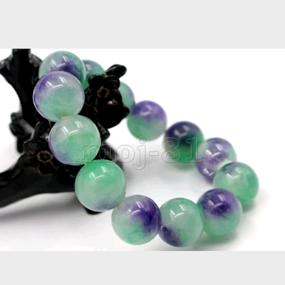 12mm Purple/green Jade Bead Bracelet